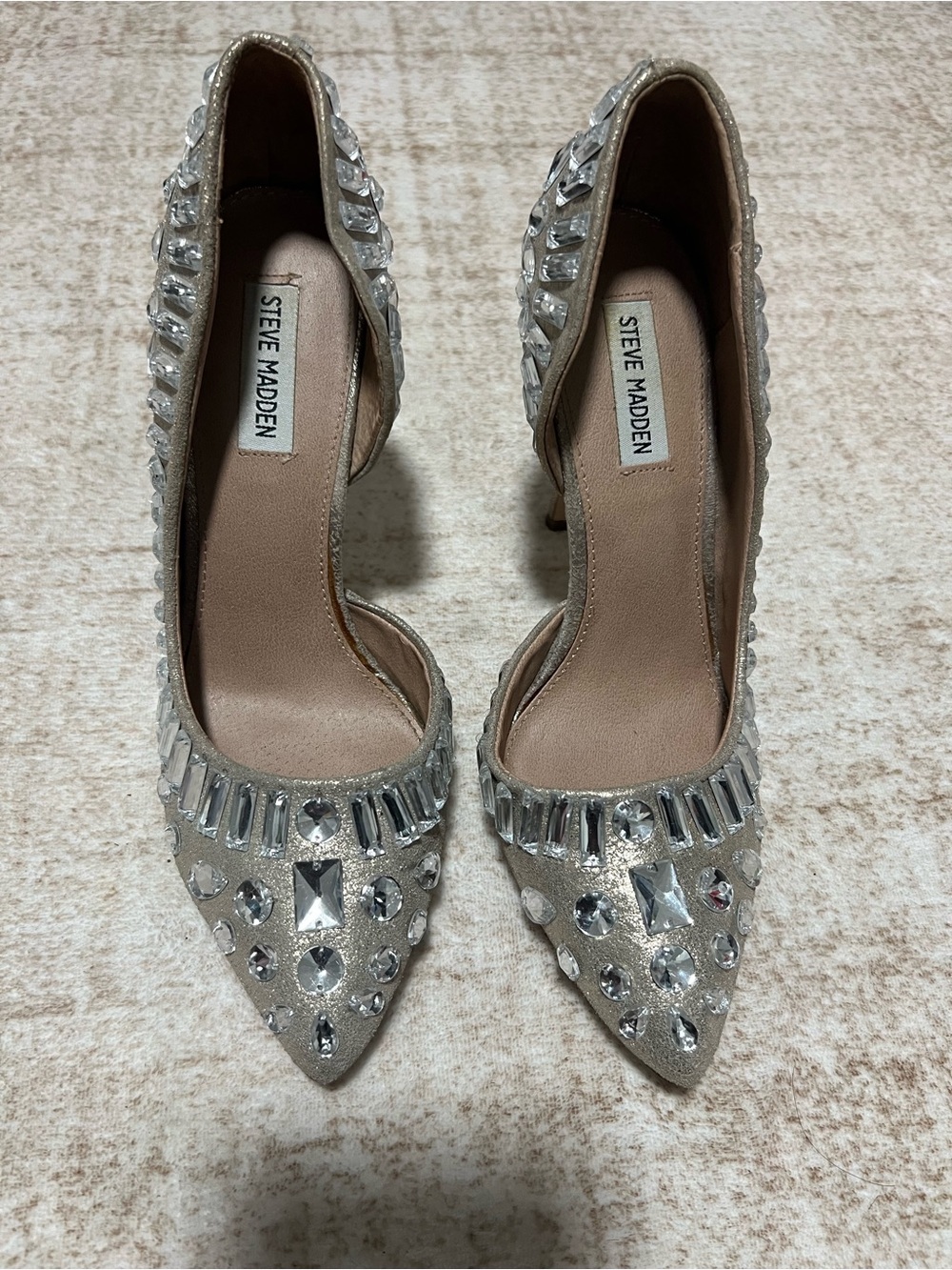 Steve Madden Women's Champagne Crystal Embellished Pointed-Toe Pumps 10
